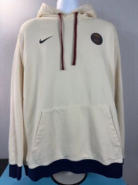 Nike Cream Hoodie with Navy Trim and Burgundy Drawstrings